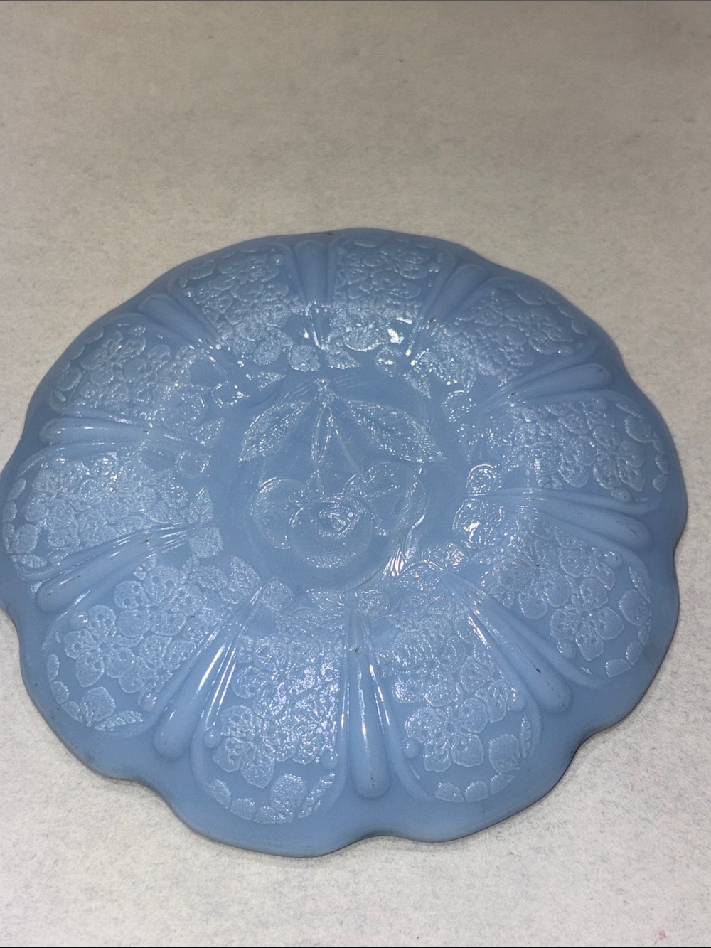 1930’s Vintage Jeanette Blue Delphite Cherry Blossom Saucer for Child's Tea Set